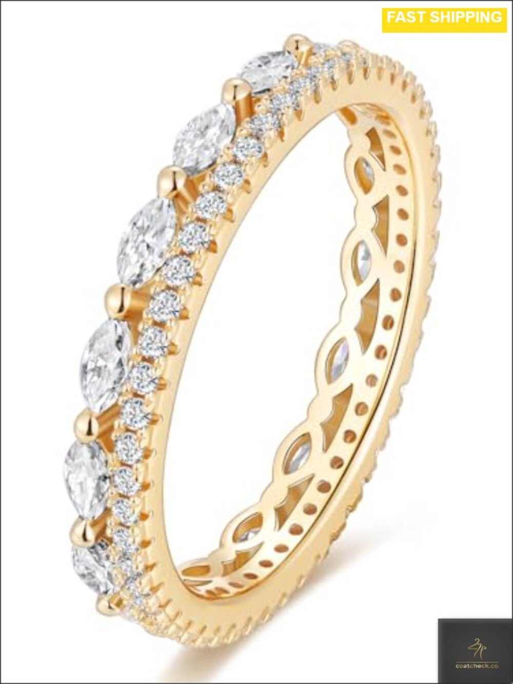 Moissanite Eternity Ring 925 Sterling Silver Yellow Gold Plated Size 8